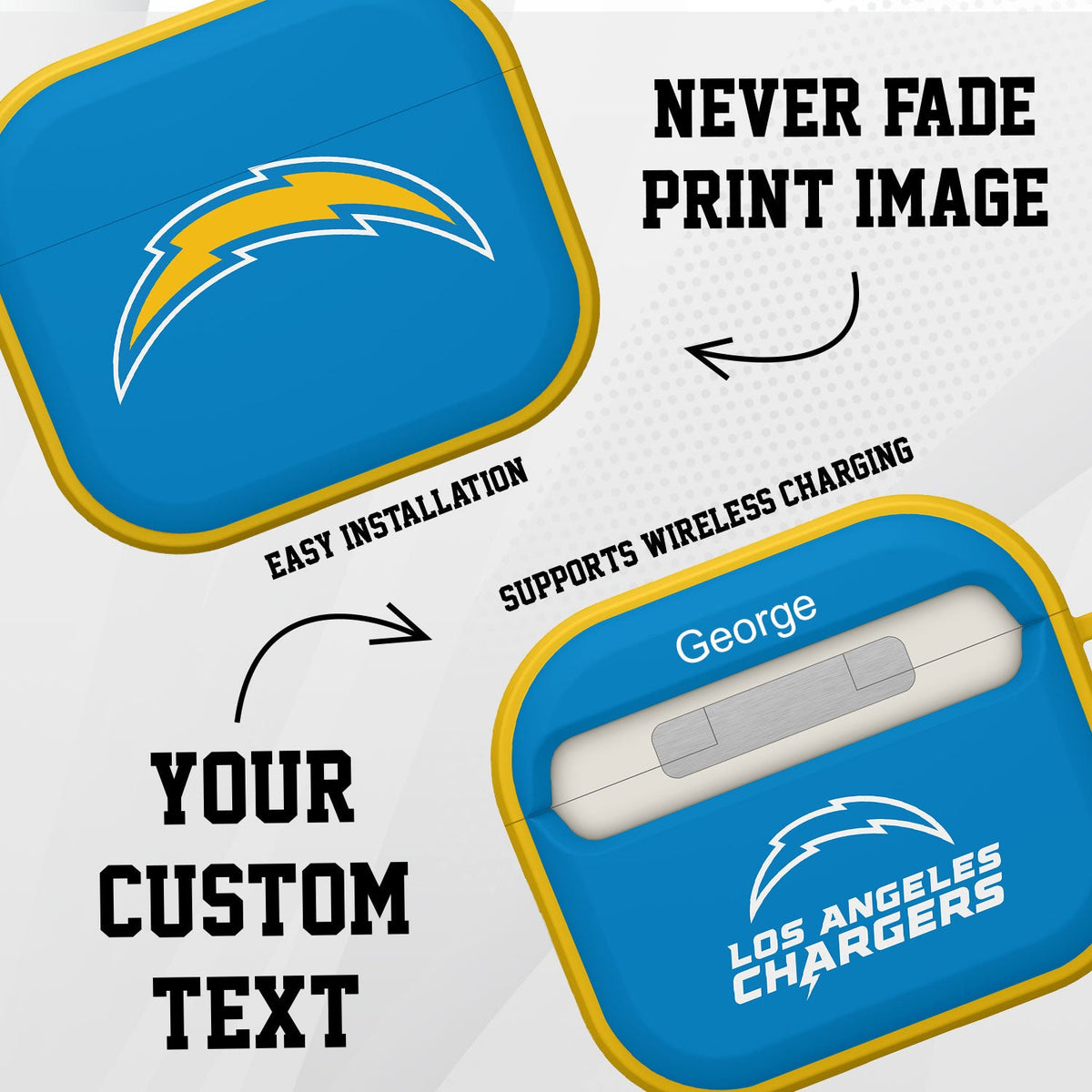 Los Angeles Chargers HDX Custom Name Case Cover for Apple AirPods Gen 3