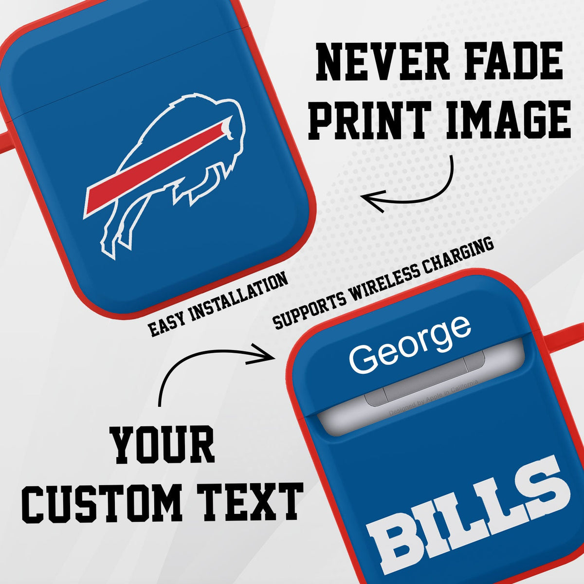 Buffalo Bills HDX Custom Name Case Cover for Apple AirPods Gen 1 &amp; 2
