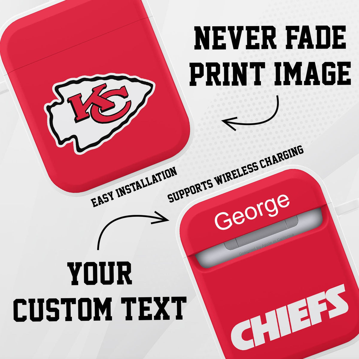 Kansas City Chiefs HDX Custom Name Case Cover for Apple AirPods Gen 1 &amp; 2