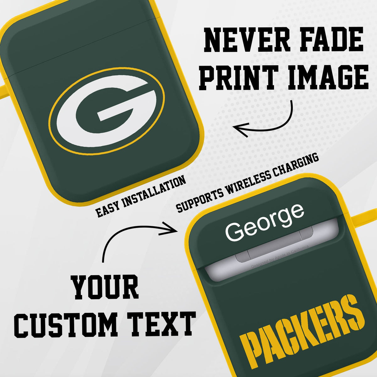 Green Bay Packers HDX Custom Name Case Cover for Apple AirPods Gen 1 &amp; 2
