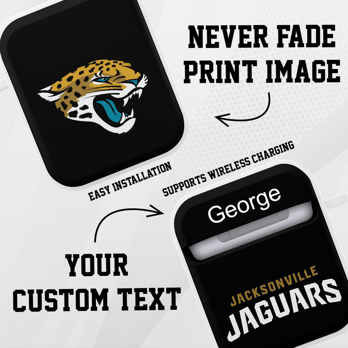 Jacksonville Jaguars HDX Custom Name Case Cover for Apple AirPods Gen 1 &amp; 2