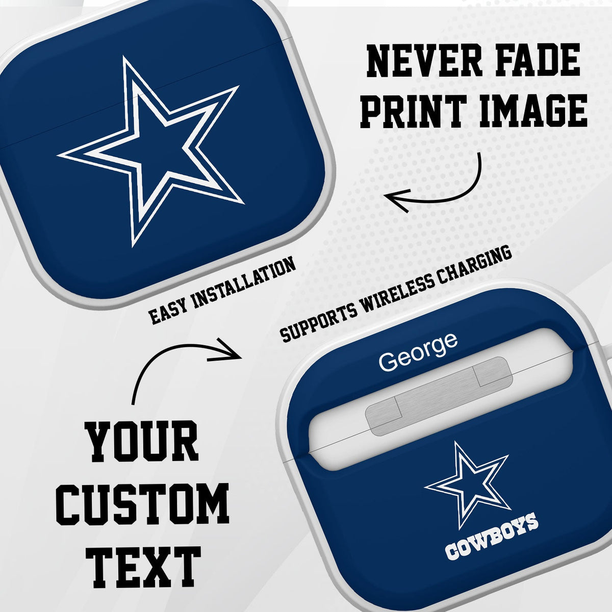 Dallas Cowboys HDX Custom Name Case Cover for Apple AirPods Gen 3
