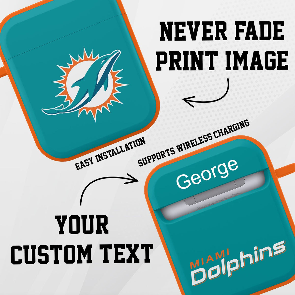 Miami Dolphins HDX Custom Name Case Cover for Apple AirPods Gen 1 &amp; 2