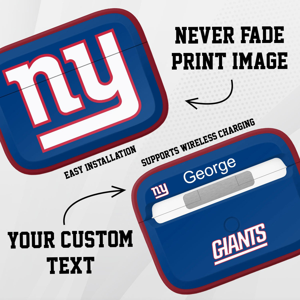 New York Giants HDX Custom Name Apple AirPods Pro 1 &amp; 2 Case Cover (Classic)