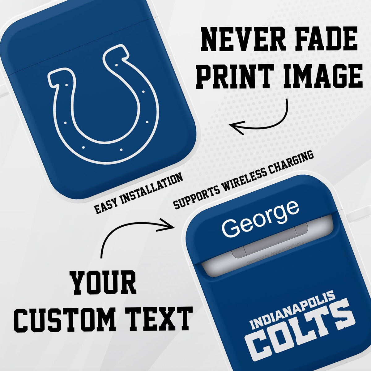 Indianapolis Colts HDX Custom Name Case Cover for Apple AirPods Gen 1 &amp; 2