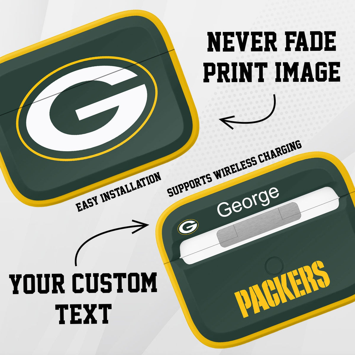 Green Bay Packers HDX Custom Name Apple AirPods Pro 1 &amp; 2 Case Cover (Classic)