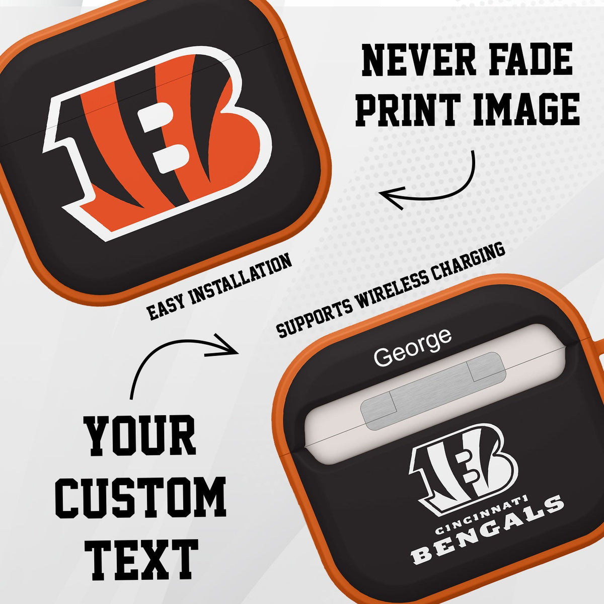 Cincinnati Bengals HDX Custom Name Case Cover for Apple AirPods Gen 3