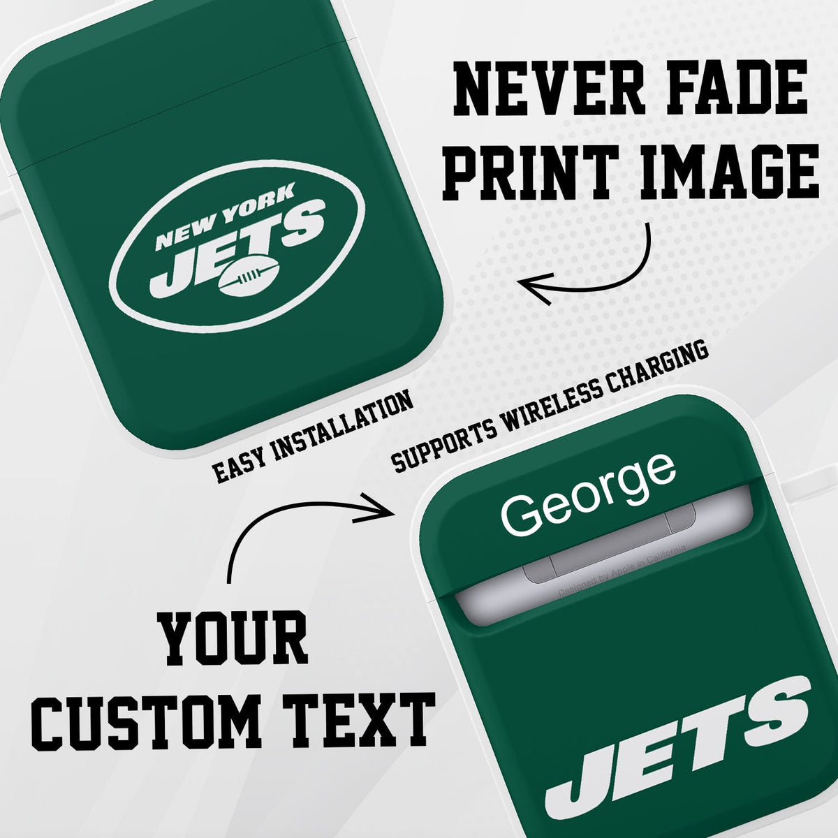 New York Jets HDX Custom Name Case Cover for Apple AirPods Gen 1 &amp; 2