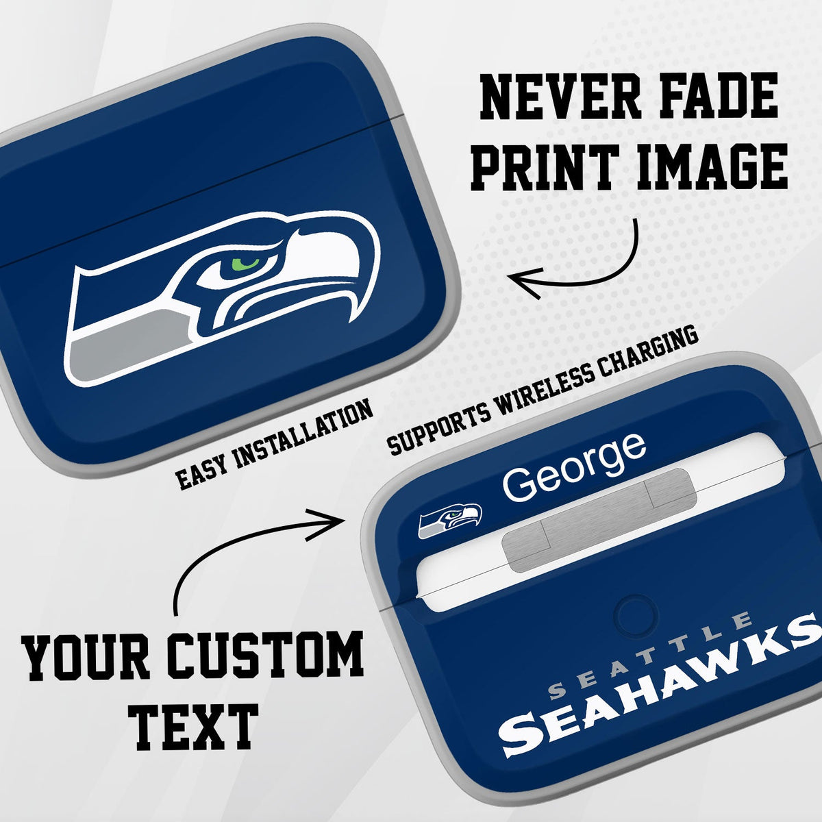 Seattle Seahawks HDX Custom Name Apple AirPods Pro Case Cover (Classic)