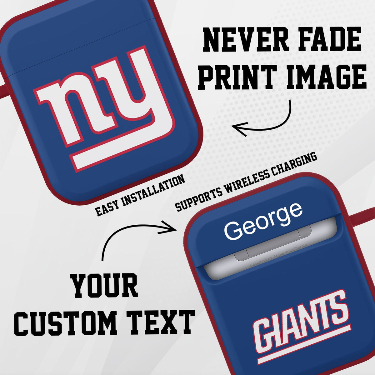 New York Giants HDX Custom Name Case Cover for Apple AirPods Gen 1 &amp; 2