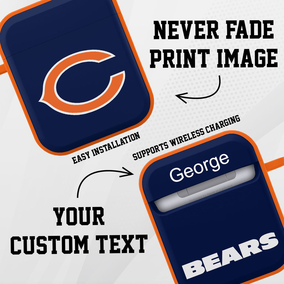 Chicago Bears HDX Custom Name Case Cover for Apple AirPods Gen 1 &amp; 2