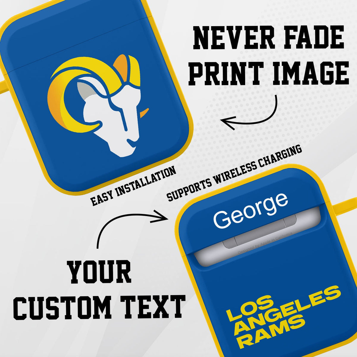 Los Angeles Rams HDX Custom Name Case Cover for Apple AirPods Gen 1 &amp; 2