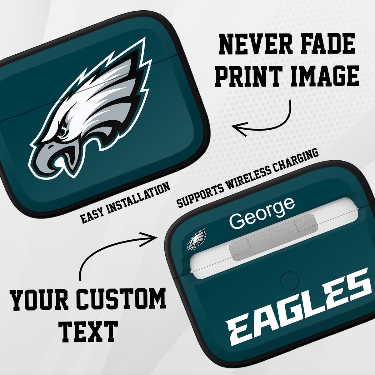 Philadelphia Eagles HDX Custom Name Apple AirPods Pro 1 &amp; 2 Case Cover (Classic)