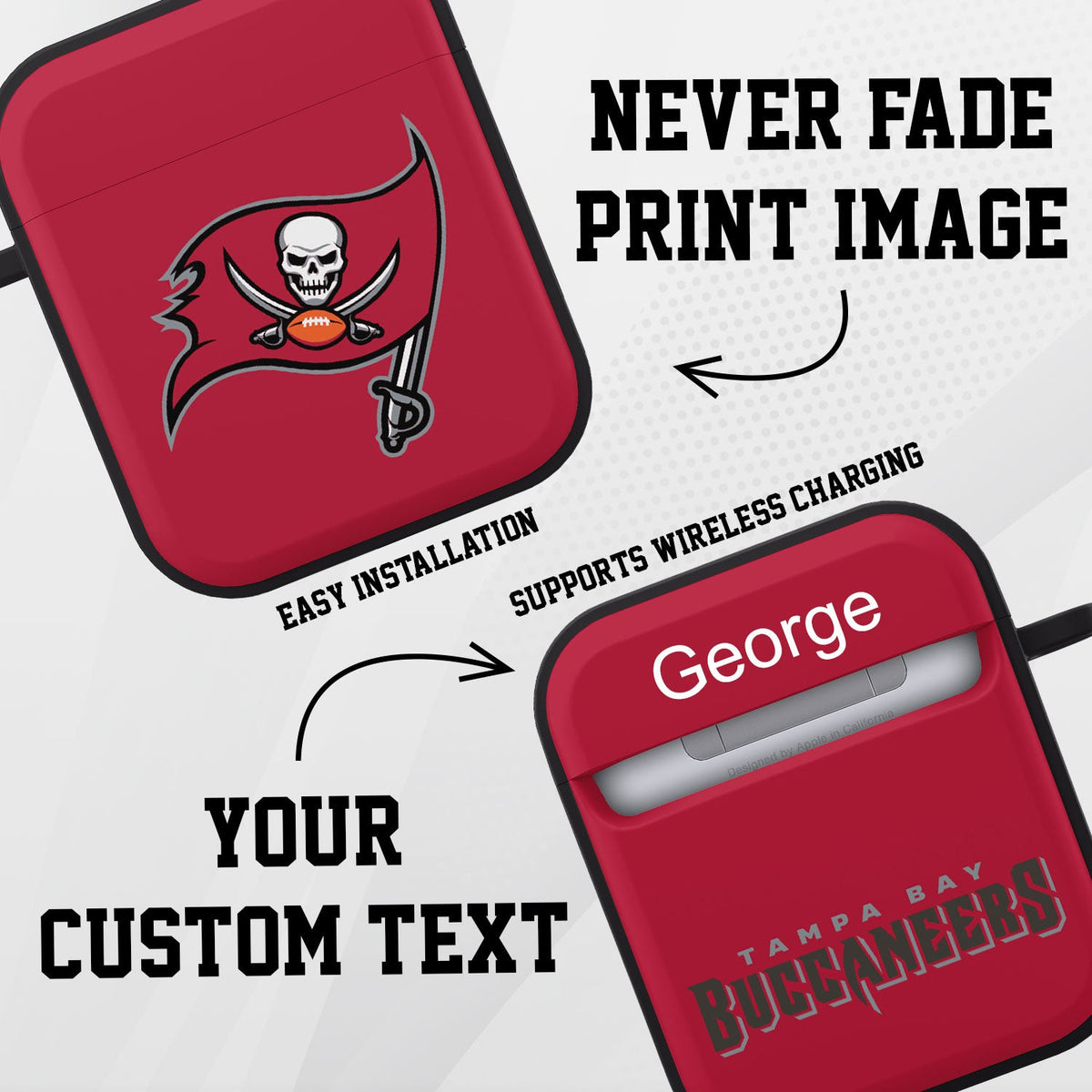 Tampa Bay Buccaneers HDX Custom Name Case Cover for Apple AirPods Gen 1 &amp; 2