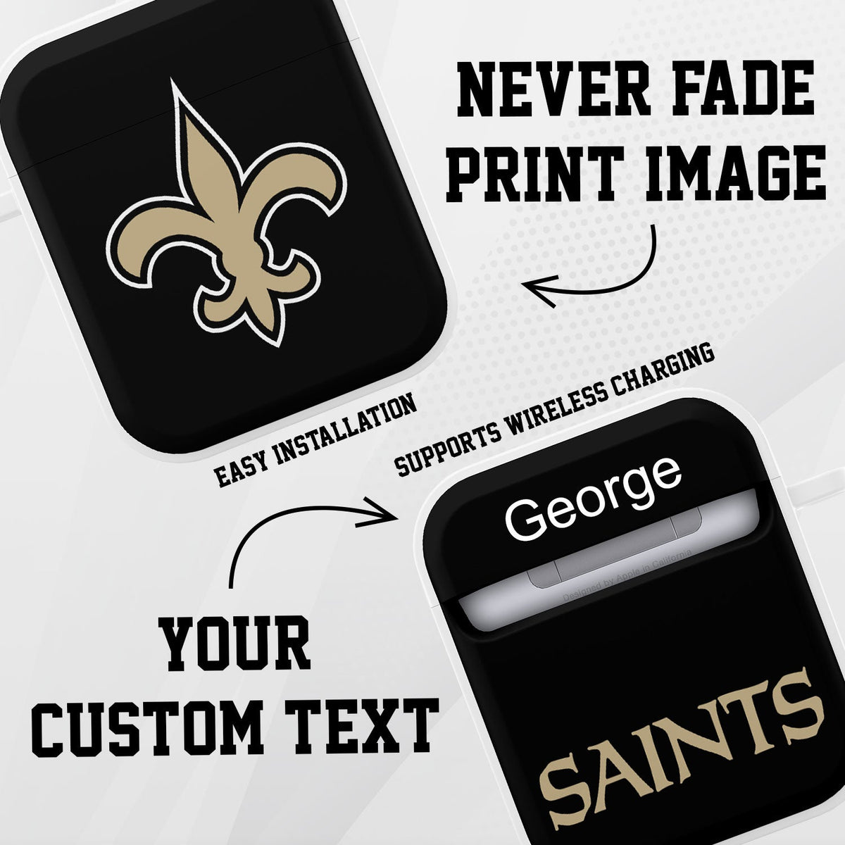 New Orleans Saints HDX Custom Name Case Cover for Apple AirPods Gen 1 &amp; 2