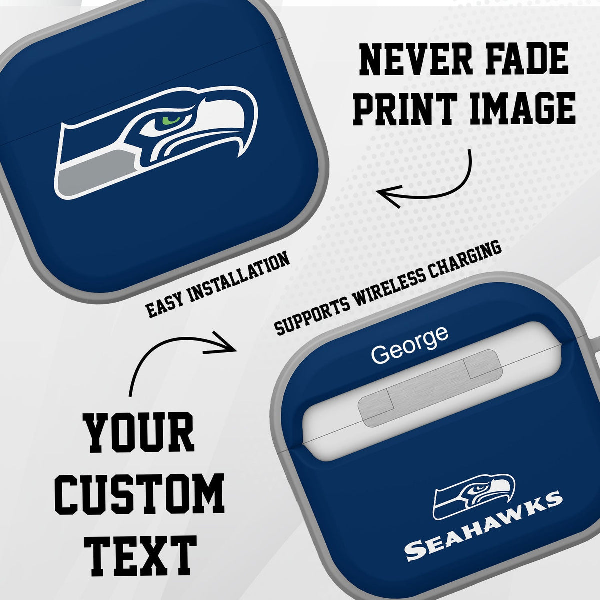 Seattle Seahawks HDX Custom Name Case Cover for Apple AirPods Gen 3