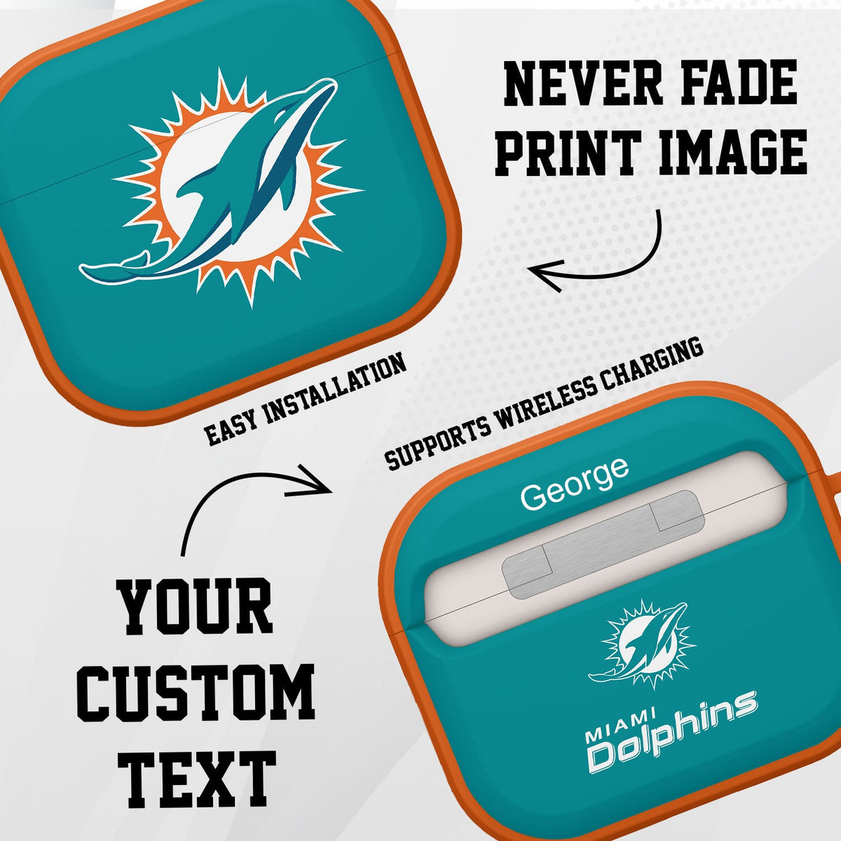 Miami Dolphins HDX Custom Name Case Cover for Apple AirPods Gen 3