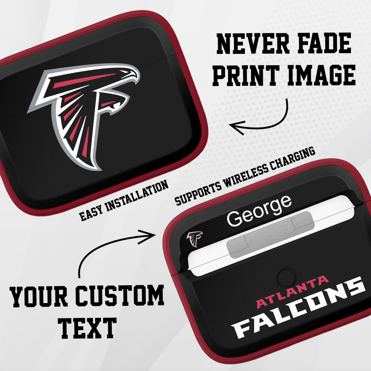 Atlanta Falcons HDX Custom Name Apple AirPods Pro 1 &amp; 2 Case Cover (Classic)