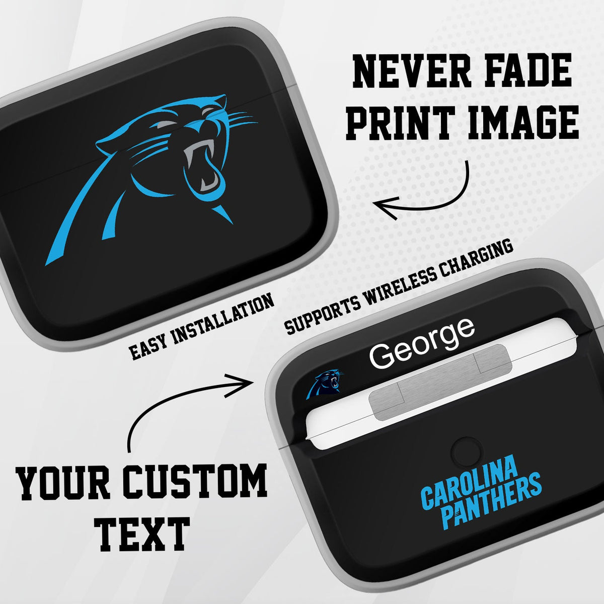 Carolina Panthers HDX Custom Name Apple AirPods Pro 1 &amp; 2 Case Cover (Classic)