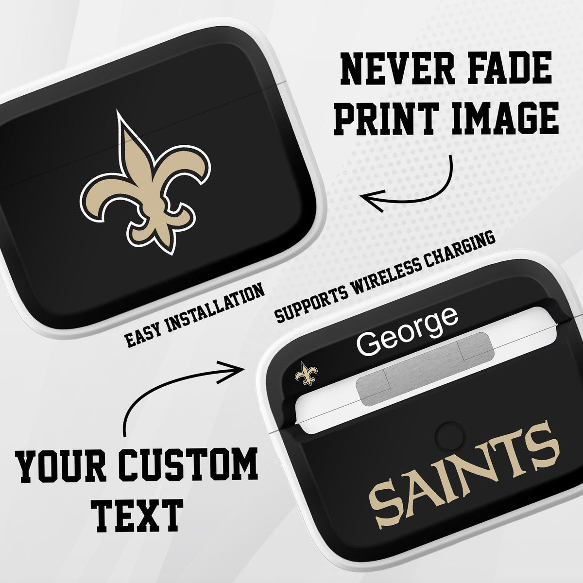 New Orleans Saints HDX Custom Name Apple AirPods Pro 1 &amp; 2 Case Cover (Classic)