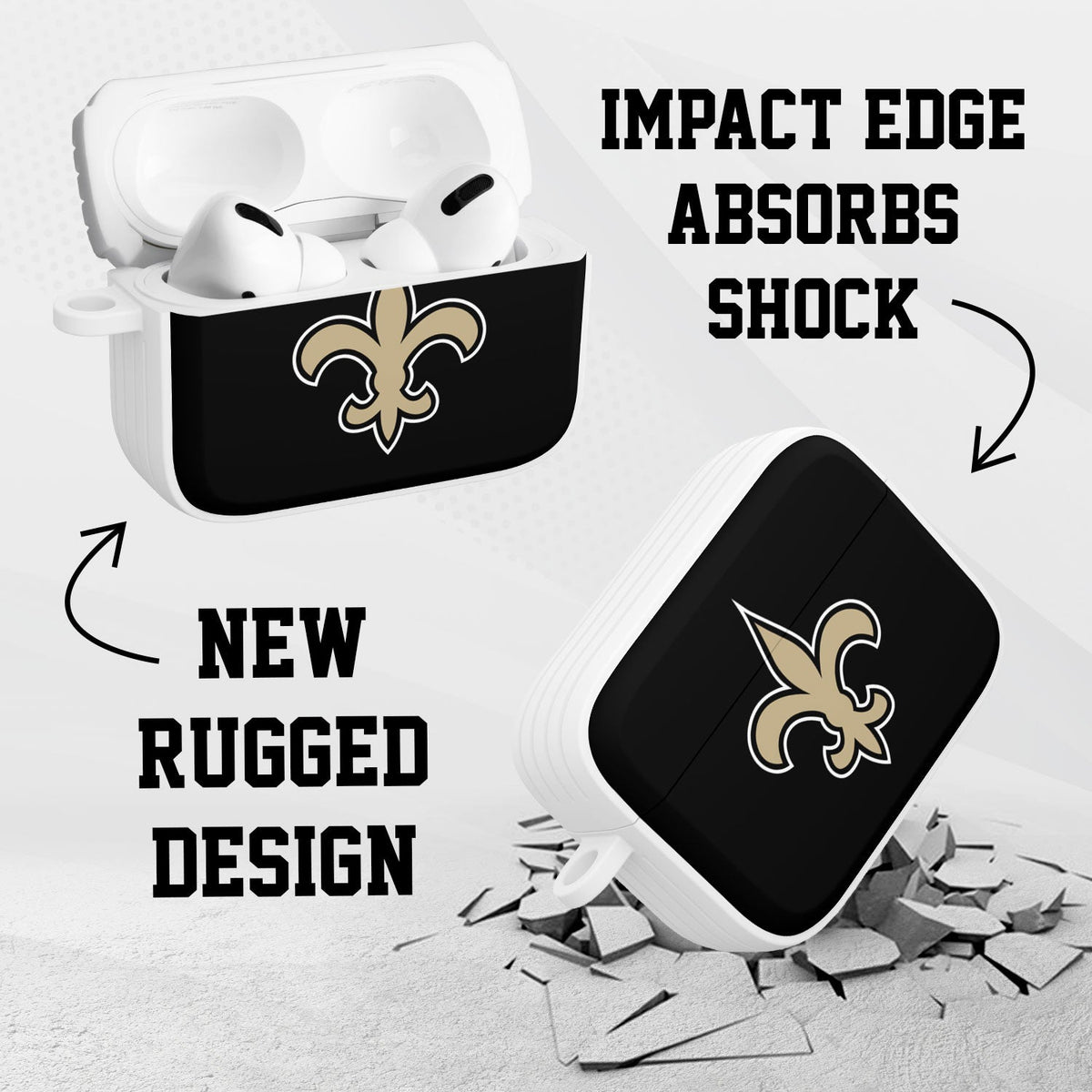 New Orleans Saints HDX Custom Name Apple AirPods Pro 1 &amp; 2 Case Cover (Classic)