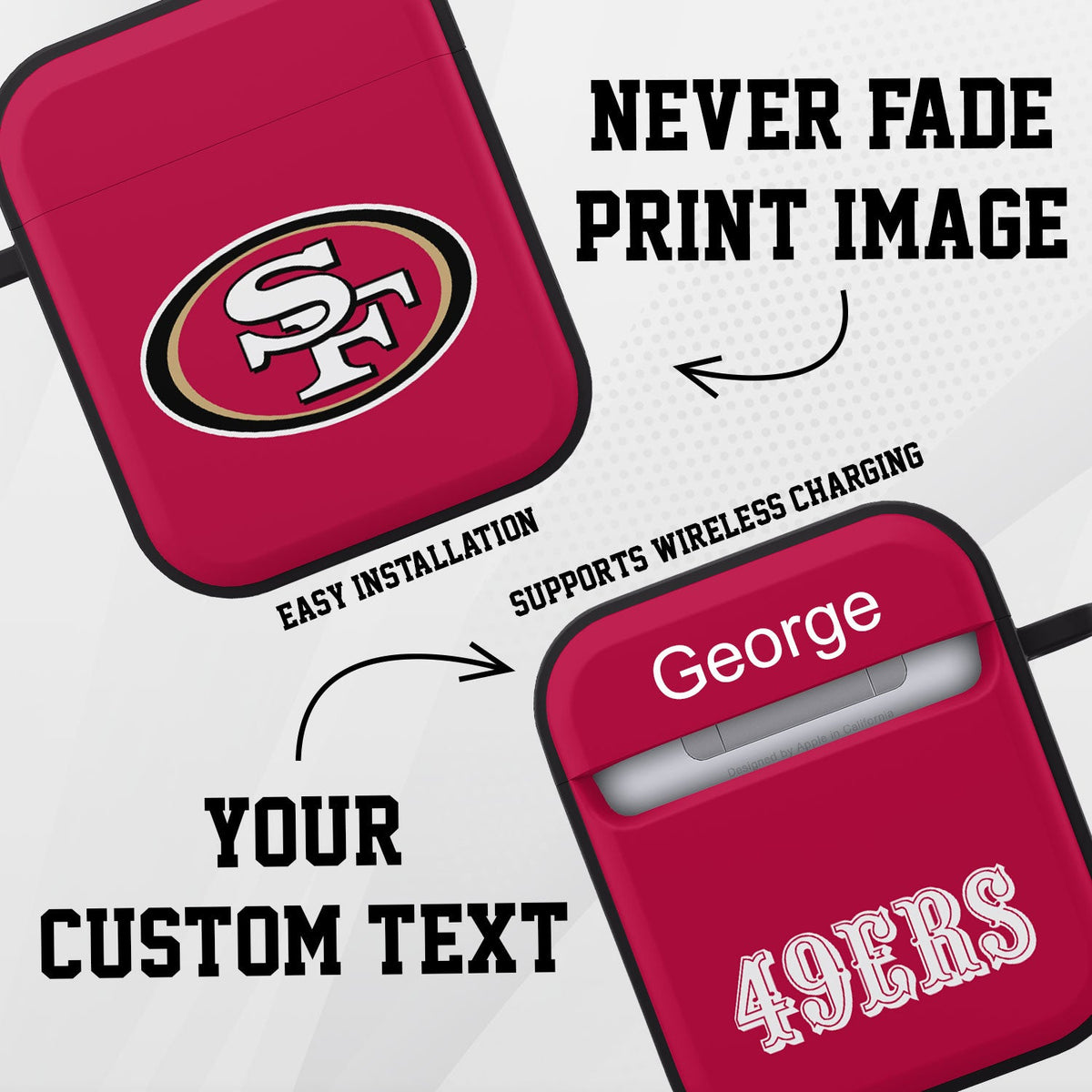 San Francisco 49ers HDX Custom Name Case Cover for Apple AirPods Gen 1 &amp; 2