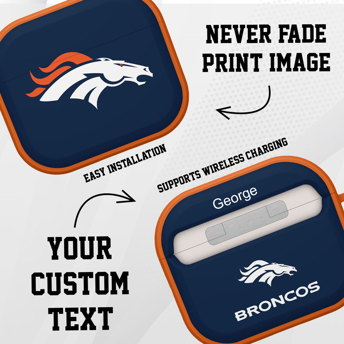 Denver Broncos HDX Custom Name Case Cover for Apple AirPods Gen 3