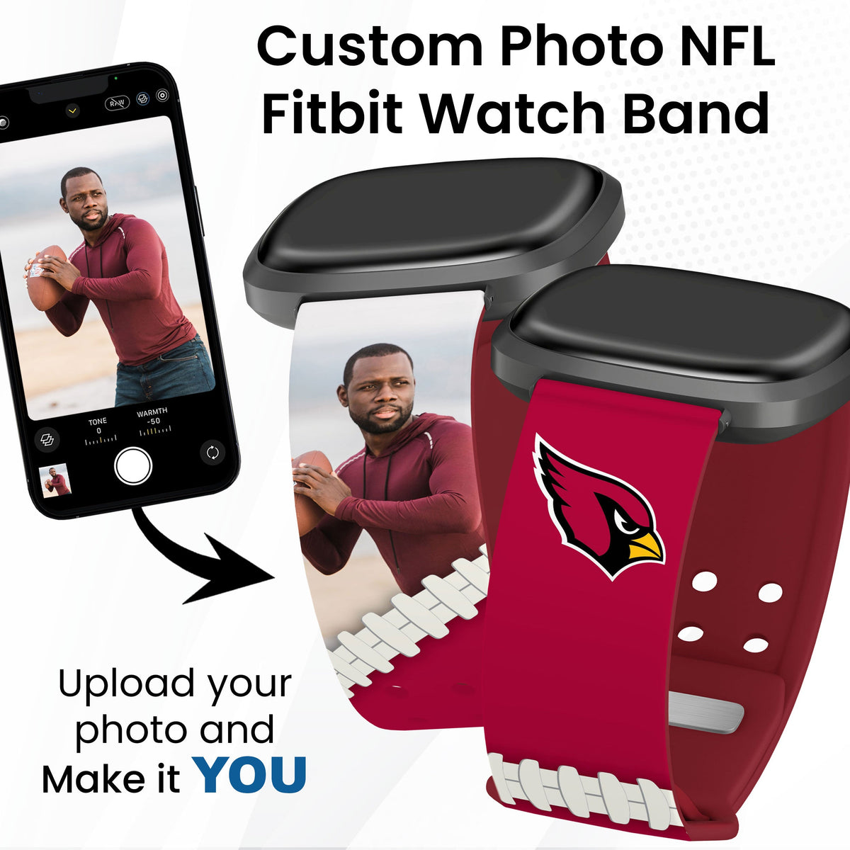 Arizona Cardinals Custom Photo HD Fitbit Versa 3 &amp; Sense 1 Watch Band