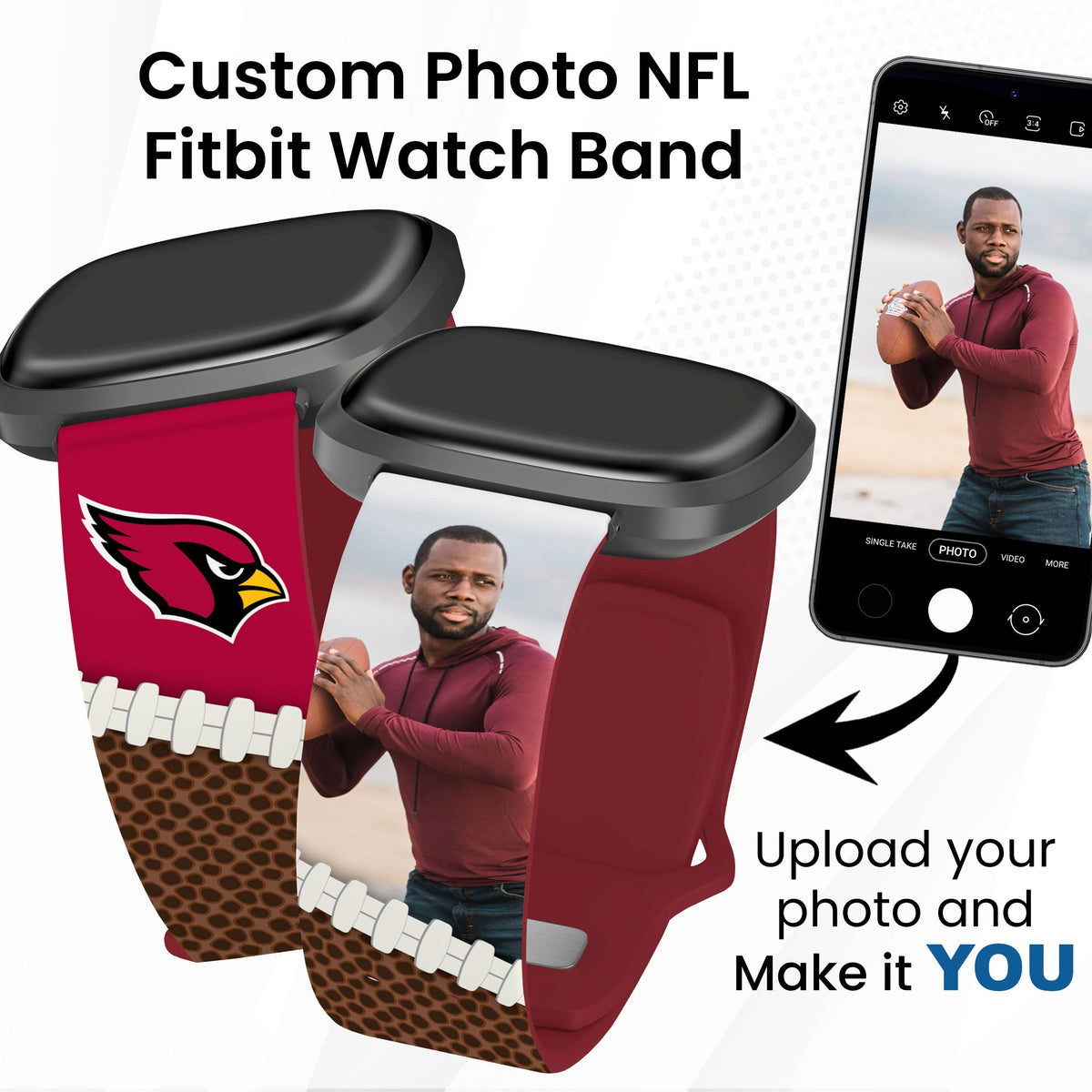 Arizona Cardinals Custom Photo HD Fitbit Versa 3 &amp; Sense 1 Watch Band