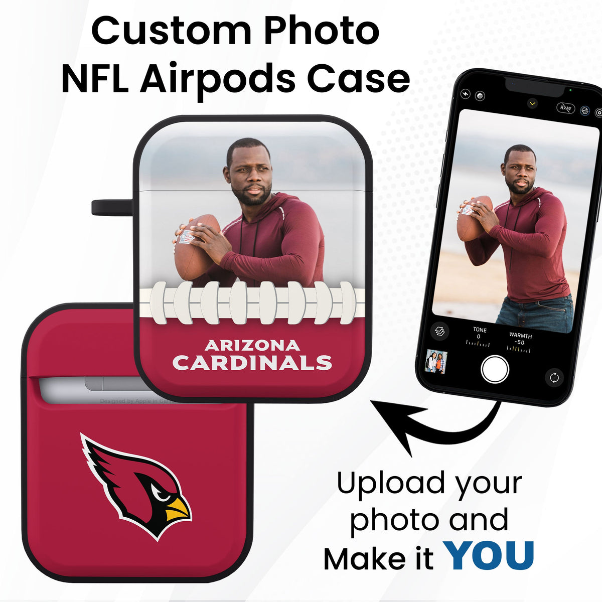 Arizona Cardinals Custom Photo HDX Apple AirPods Gen 1 &amp; 2 Case Cover