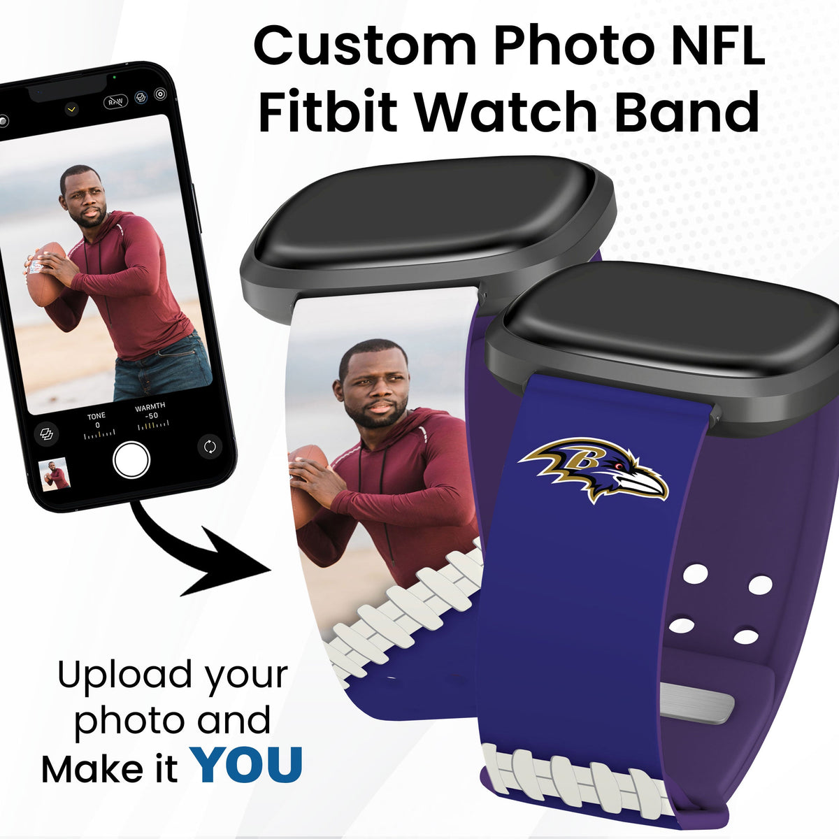 Baltimore Ravens Custom Photo HD Fitbit Versa 3 &amp; Sense Watch Band