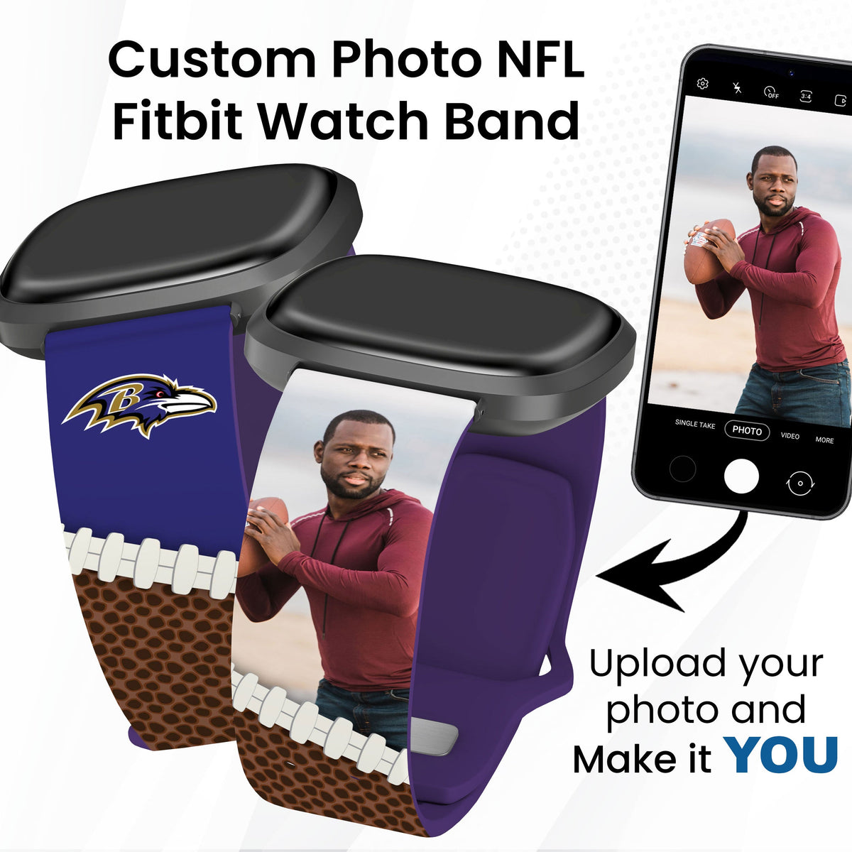 Baltimore Ravens Custom Photo HD Fitbit Versa 3 &amp; Sense Watch Band