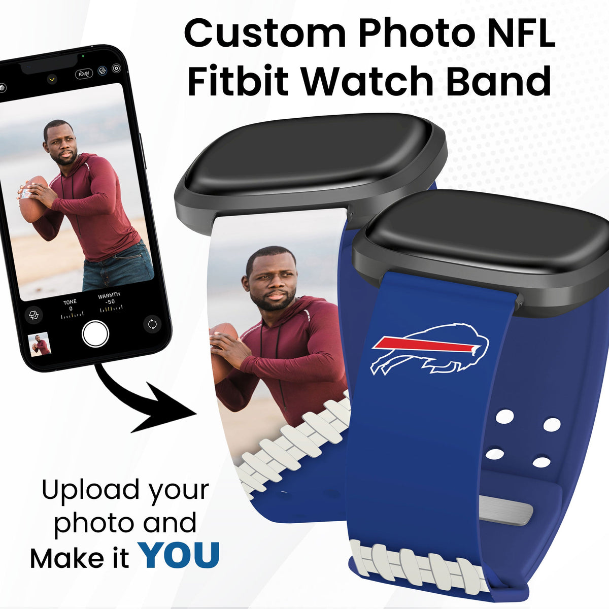 Buffalo Bills Custom Photo HD Fitbit Versa 3 &amp; Sense Watch Band