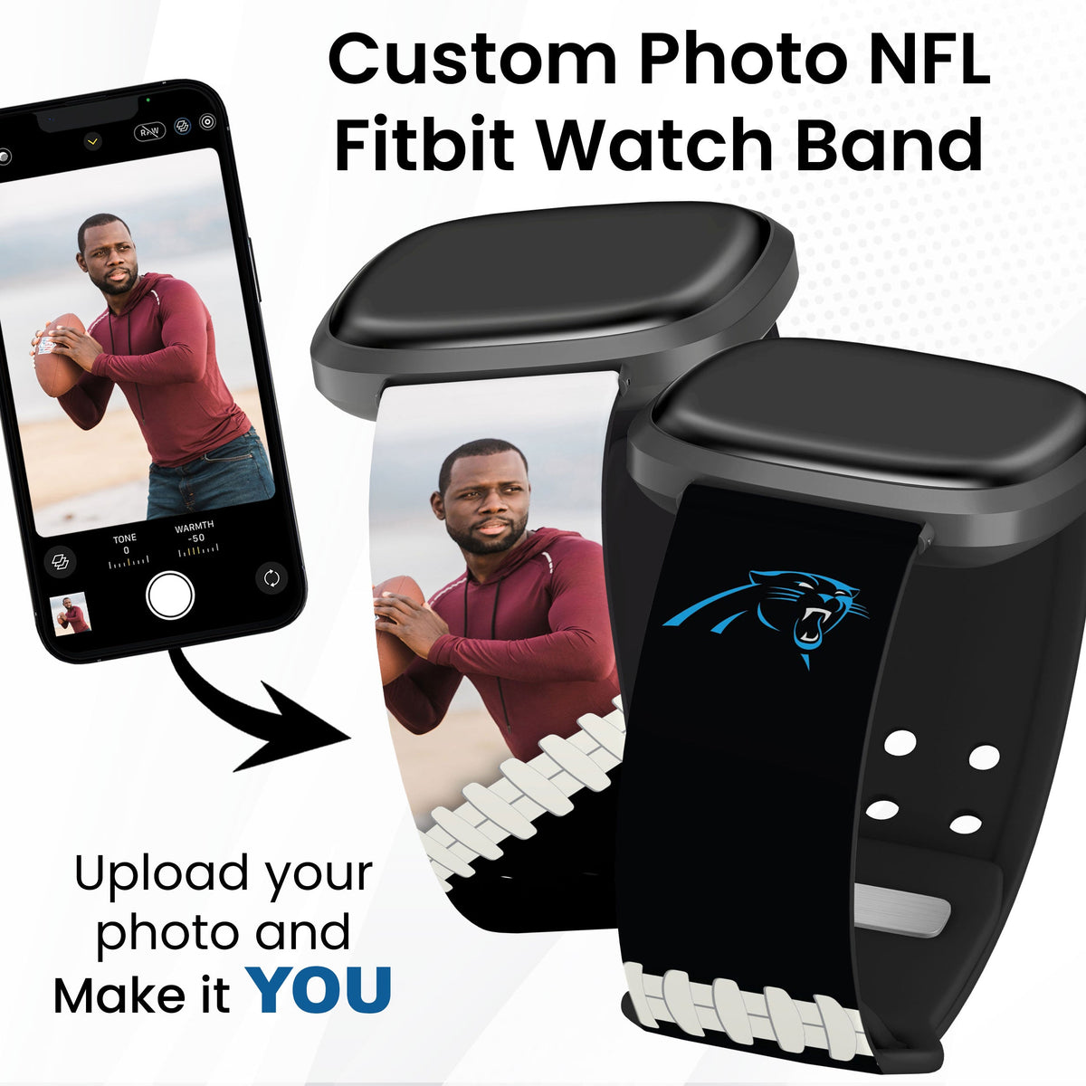 Carolina Panthers Custom Photo HD Fitbit Versa 3 &amp; Sense 1 Watch Band