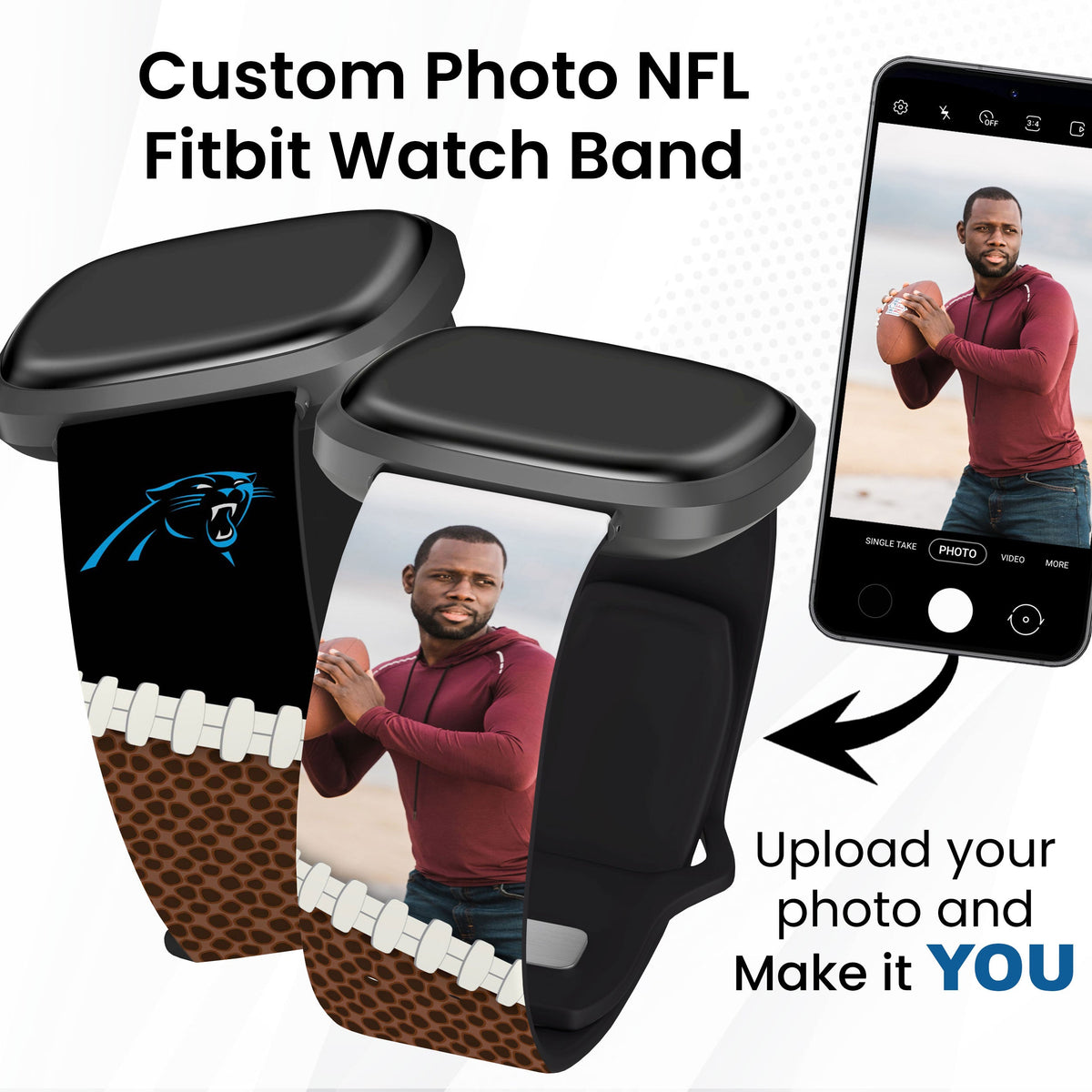 Carolina Panthers Custom Photo HD Fitbit Versa 3 &amp; Sense 1 Watch Band