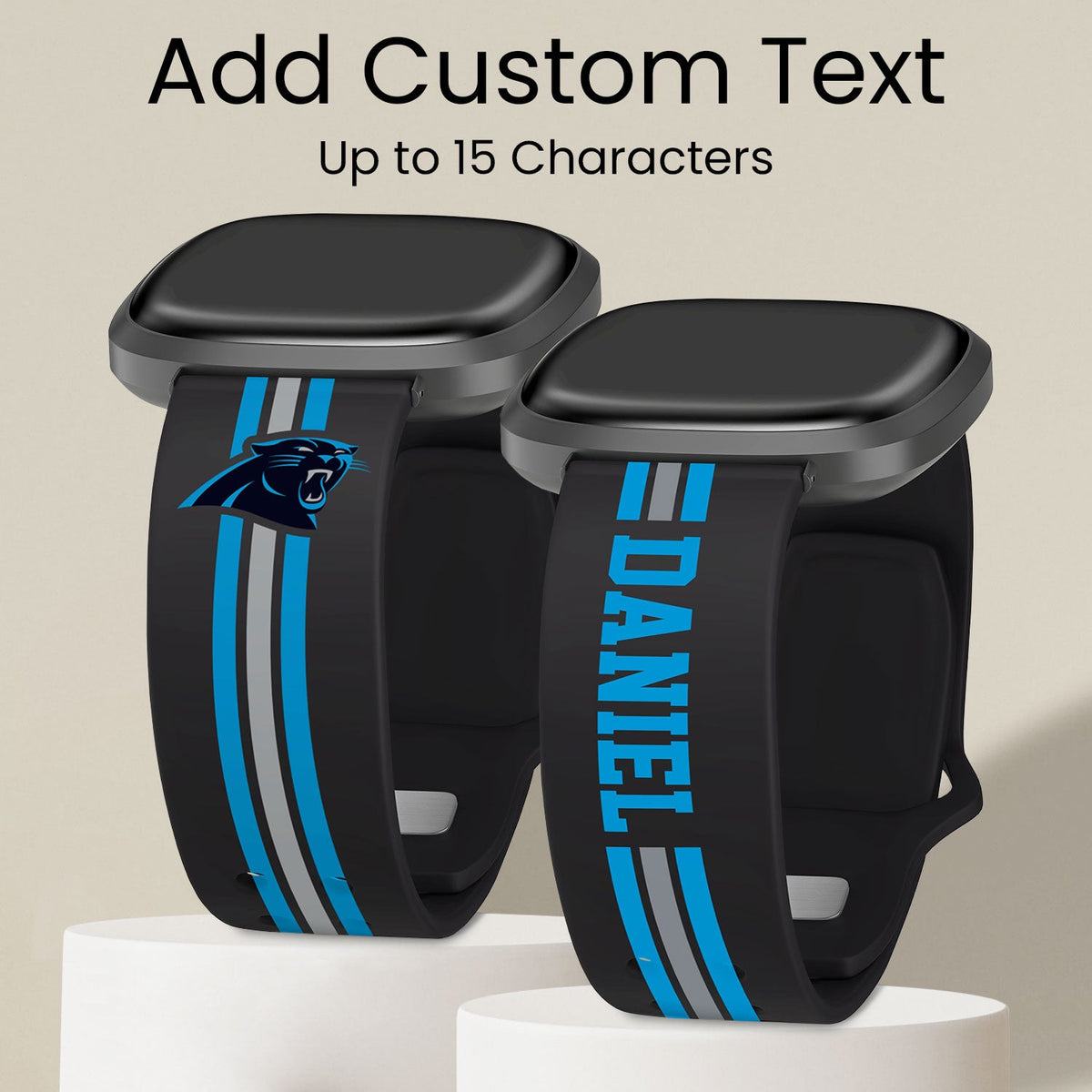 Carolina Panthers Custom Name HD Fitbit Versa 3 and Sense 1 Watch Band