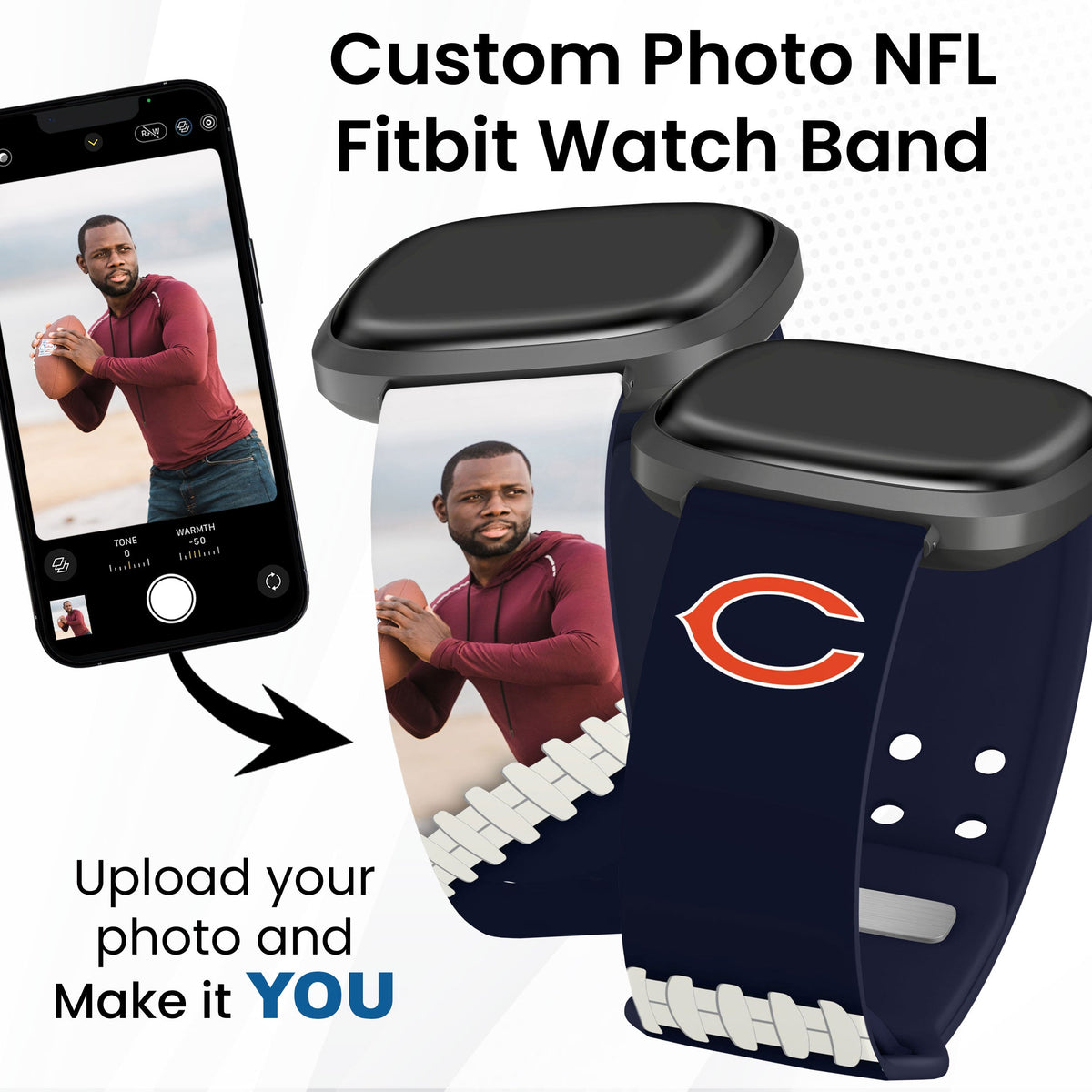 Chicago Bears Custom Photo HD Fitbit Versa 3 &amp; Sense 1 Watch Band