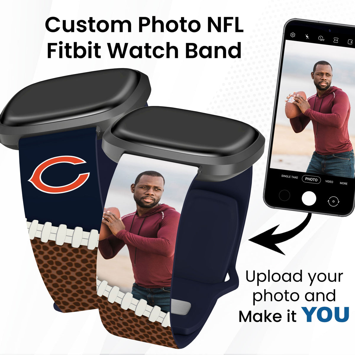 Chicago Bears Custom Photo HD Fitbit Versa 3 &amp; Sense 1 Watch Band