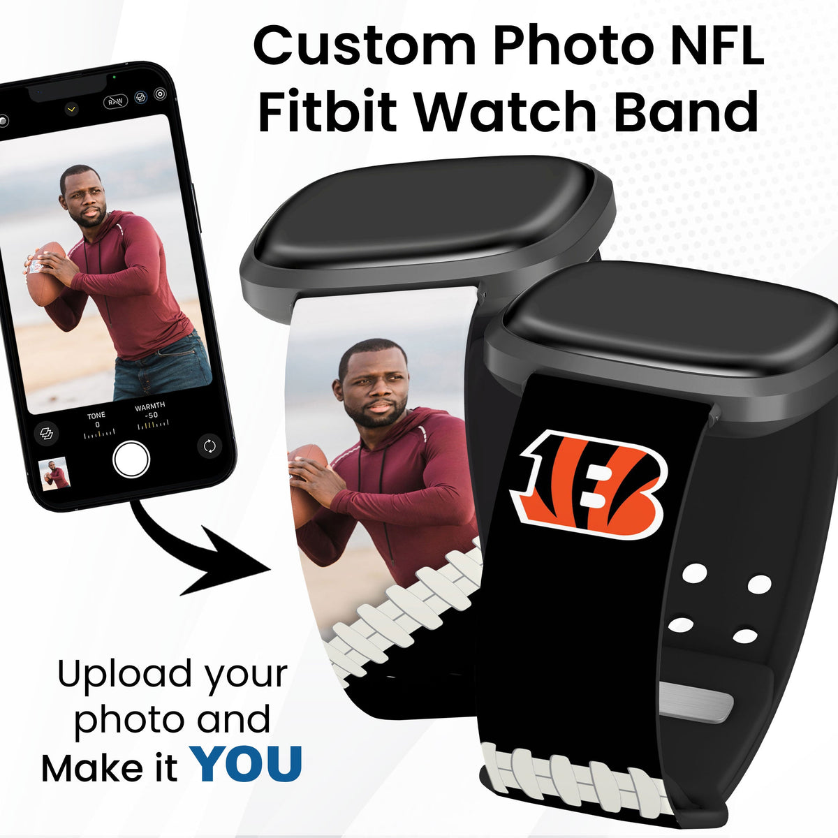 Cincinnati Bengals Custom Photo HD Fitbit Versa 3 &amp; Sense Watch Band