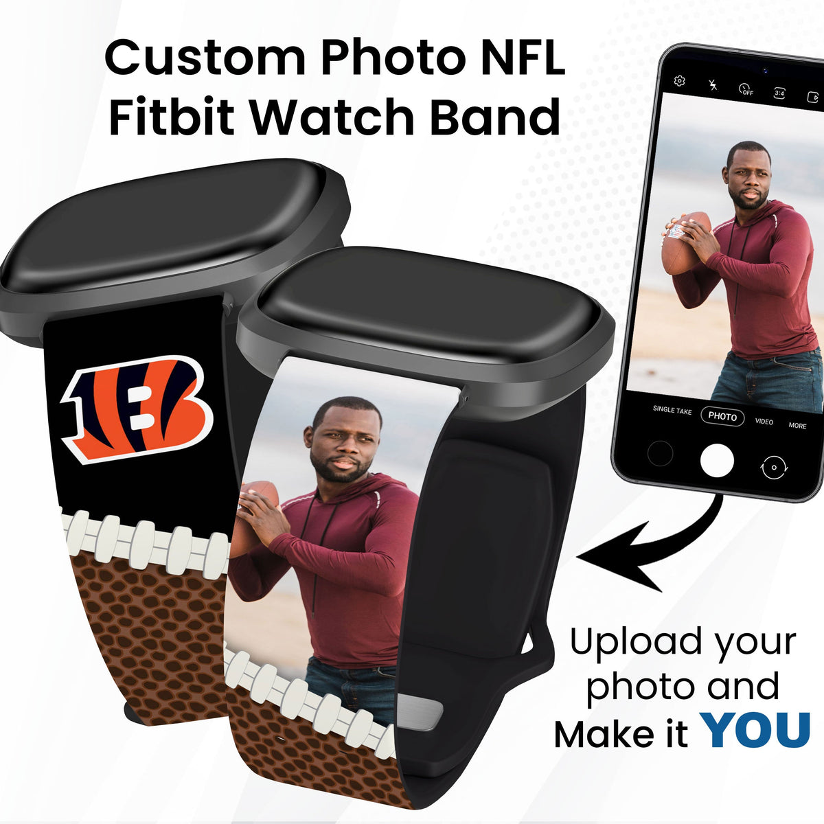 Cincinnati Bengals Custom Photo HD Fitbit Versa 3 &amp; Sense Watch Band