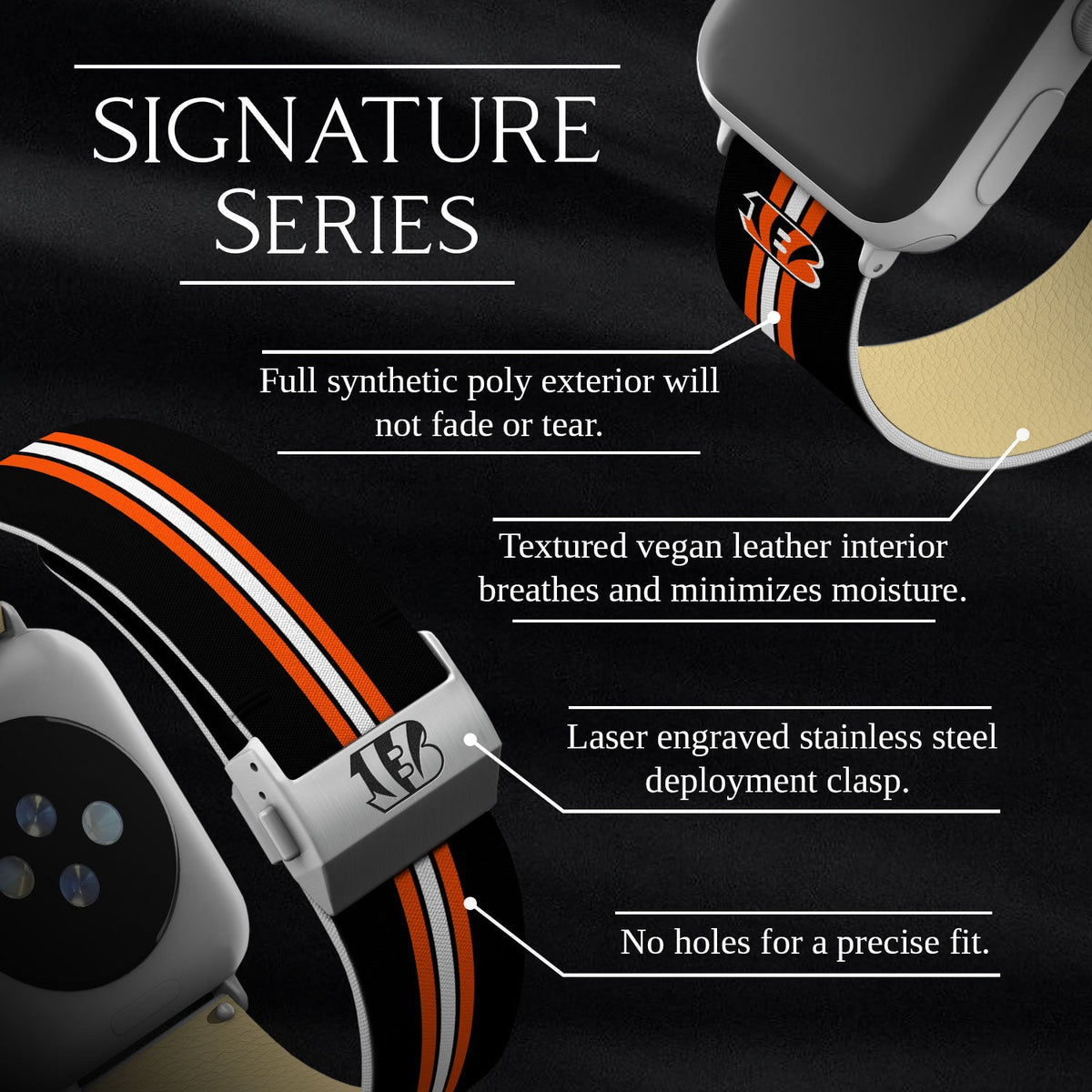 Game Time Cincinnati Bengals Signature Series Apple Watch Band With Engraved Buckle