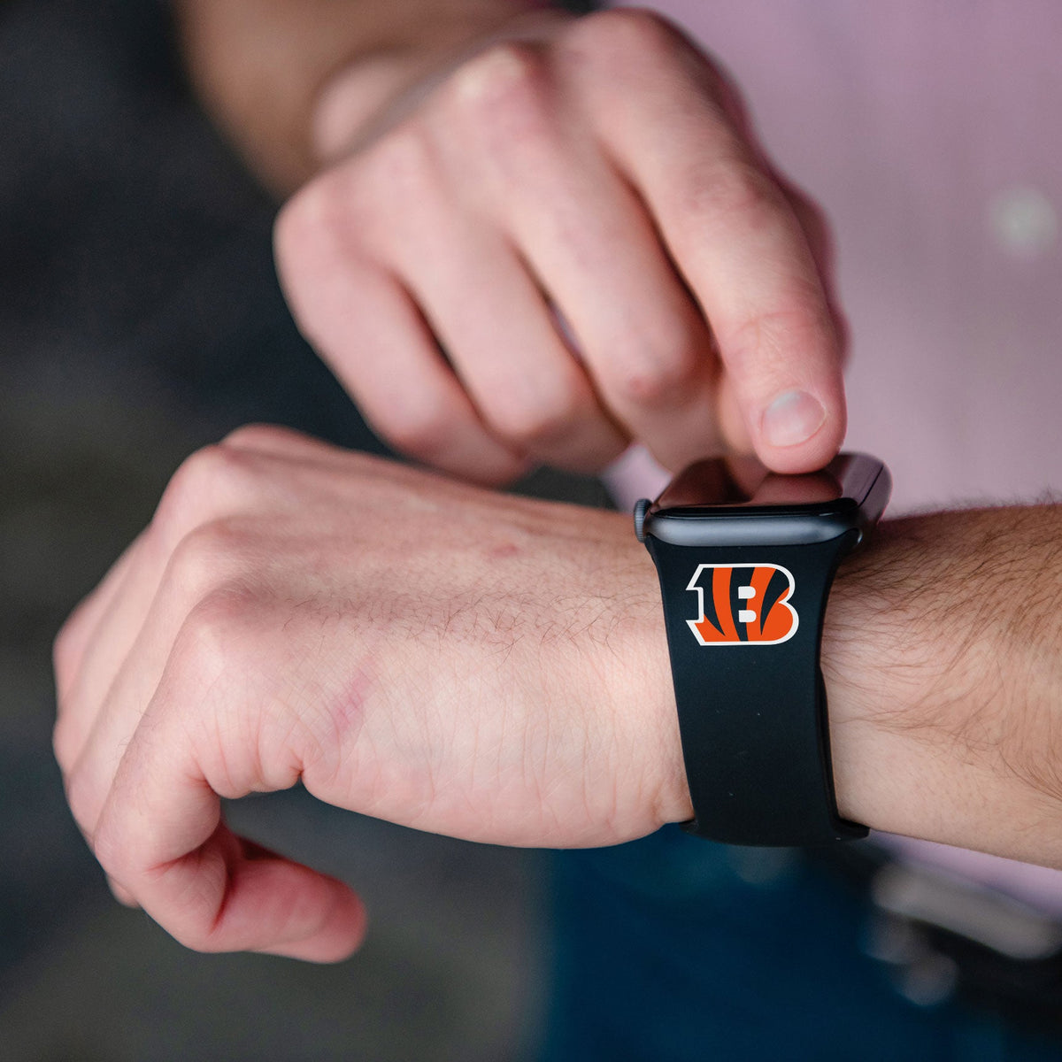 Cincinnati Bengals Silicone Apple Watch Band (Black) - Game Time