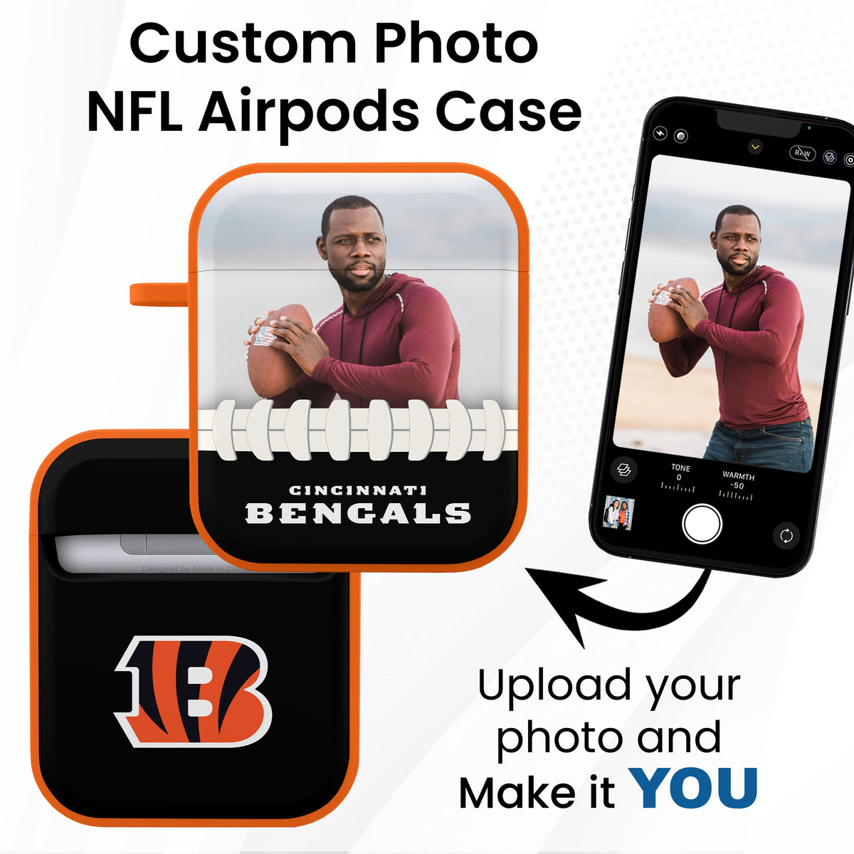 Cincinnati Bengals Custom Photo HDX Apple AirPods Gen 1 &amp; 2 Case Cover