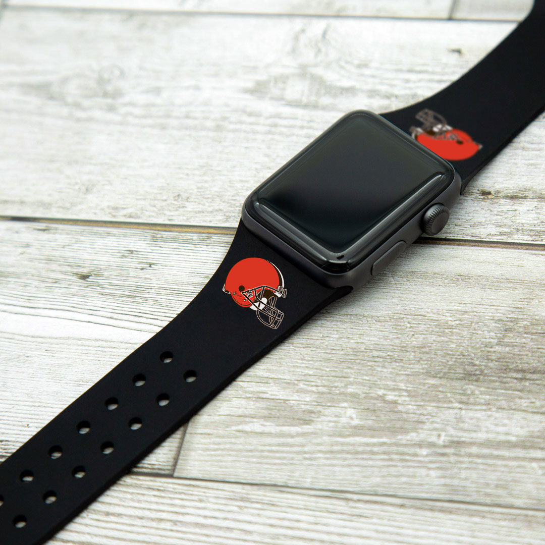 Cleveland Browns Silicone Apple Watch Band (Black) - Game Time