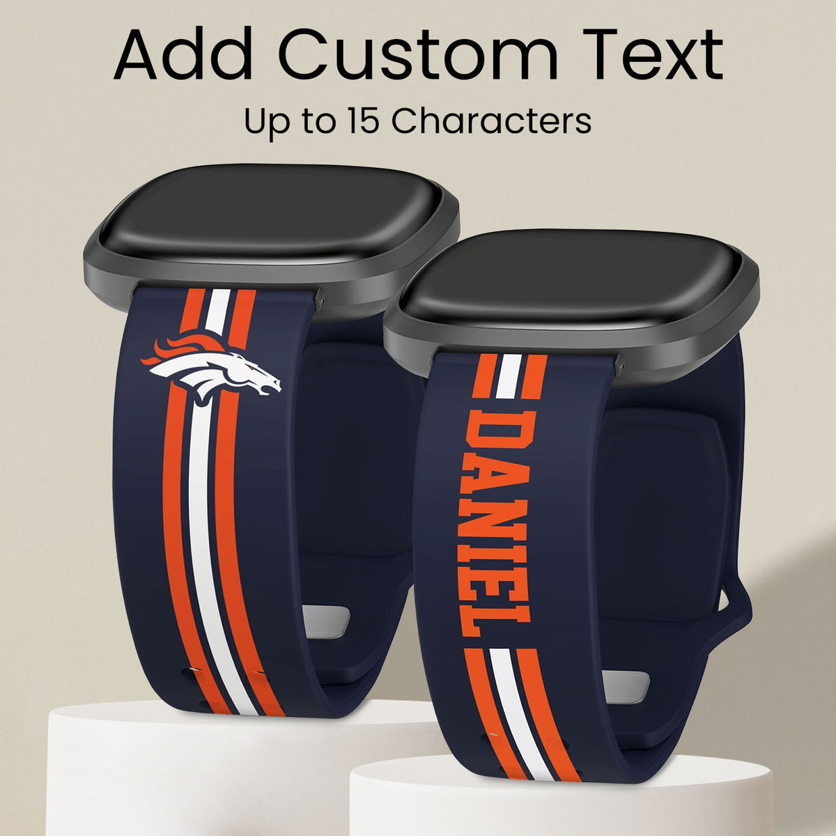 Denver Broncos Custom Name HD Fitbit Versa 3 and Sense Watch Band
