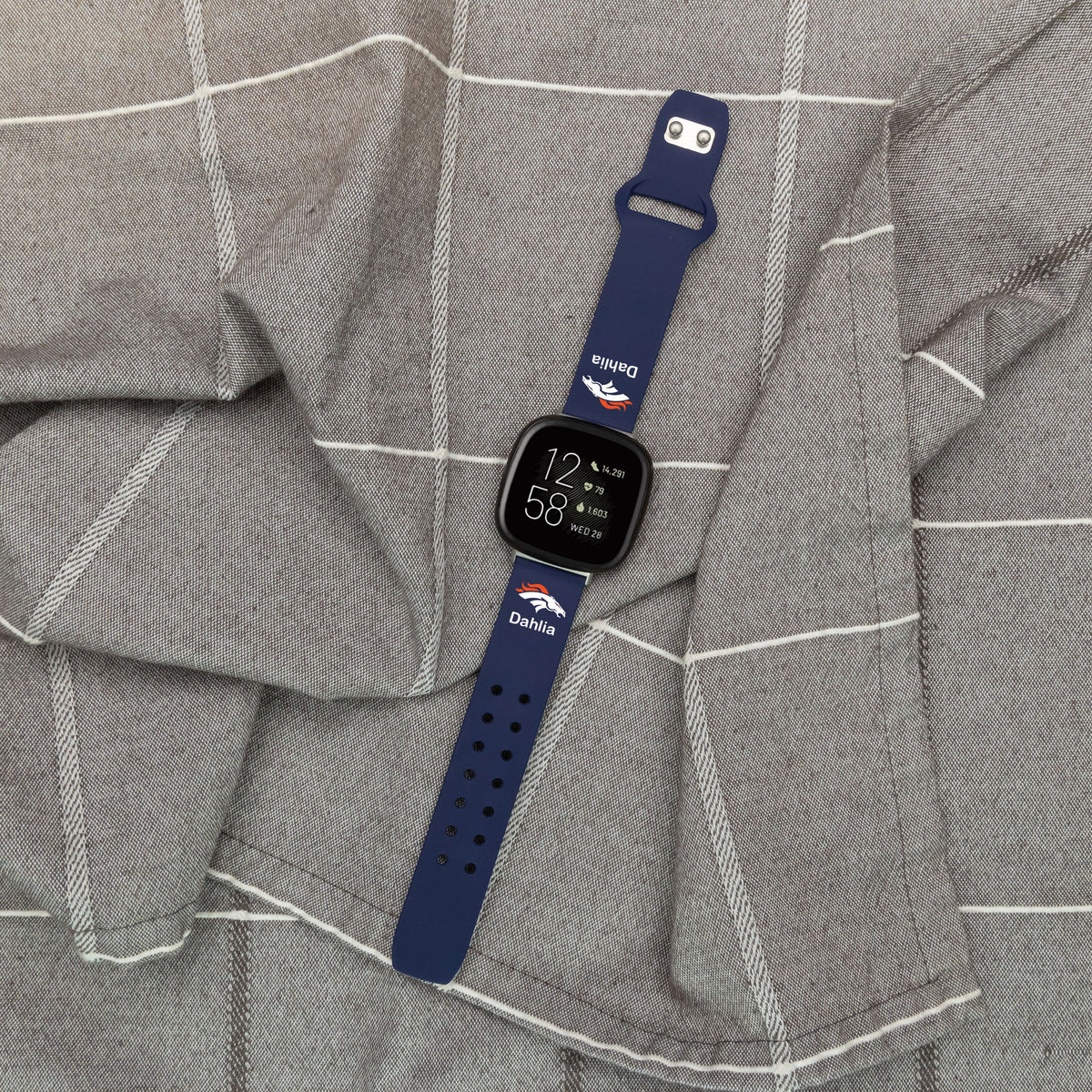 GAME TIME Denver Broncos Custom Name HD FitBit Versa 3 &amp; Sense Watch Band