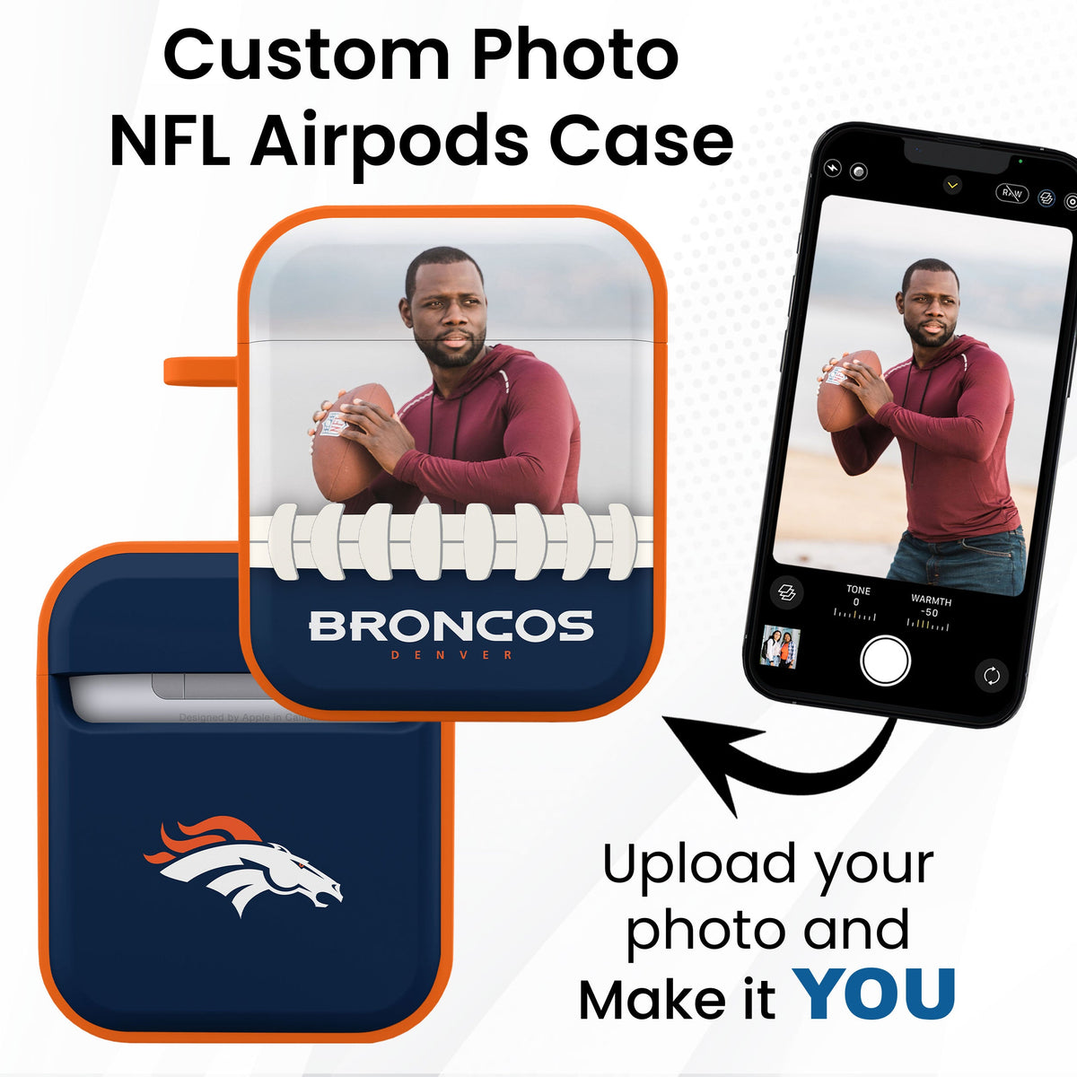 Denver Broncos Custom Photo HDX Apple AirPods Gen 1 &amp; 2 Case Cover