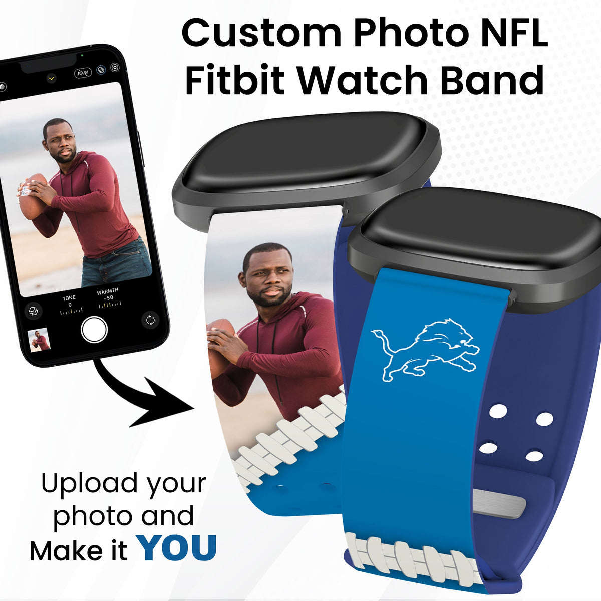 Detroit Lions Custom Photo HD Fitbit Versa 3 &amp; Sense 1 Watch Band
