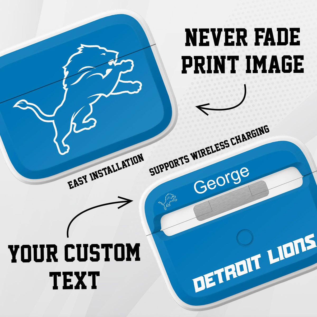 Detroit Lions HDX Custom Name Apple AirPods Pro 1 &amp; 2 Case Cover (Classic)