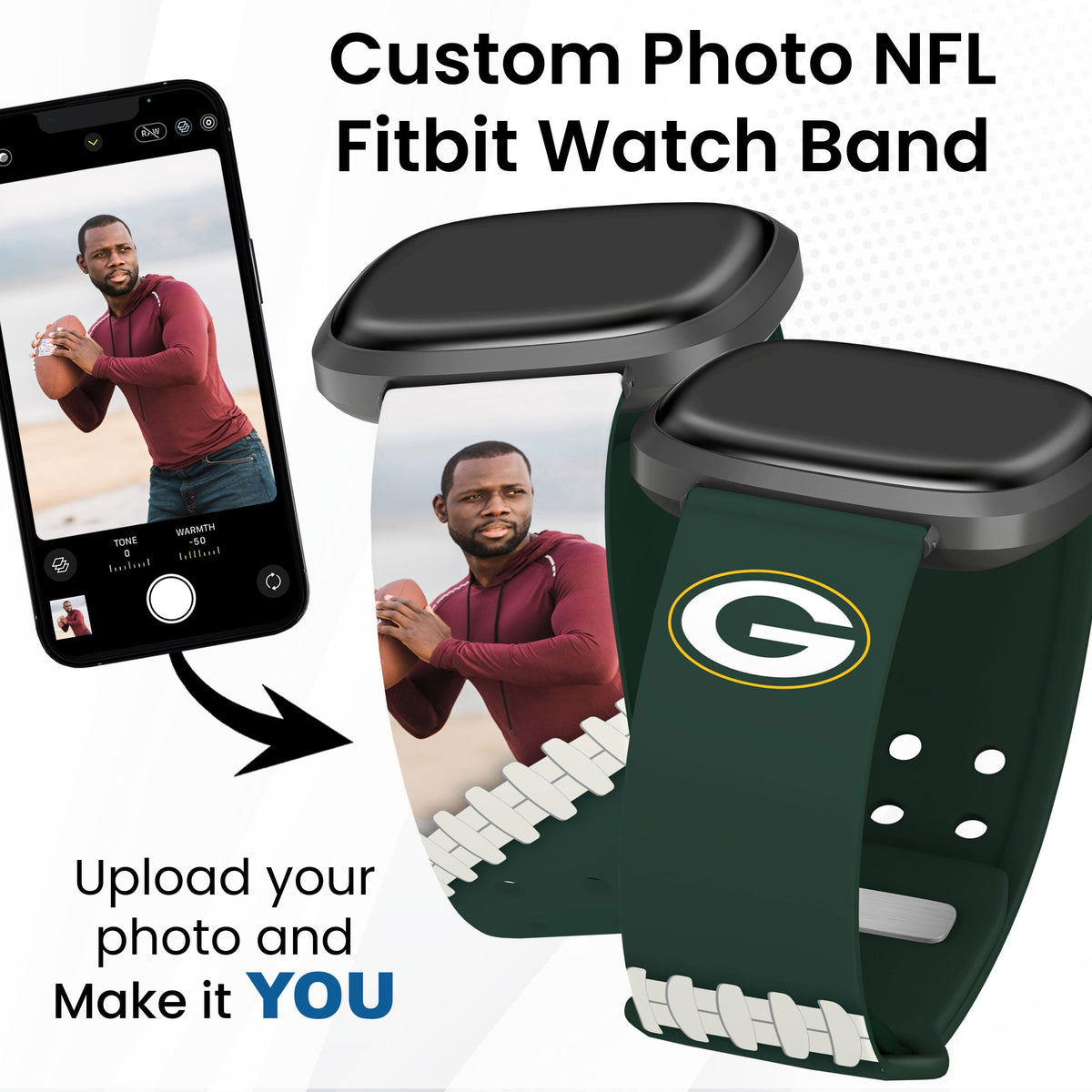 Green Bay Packers Custom Photo HD Fitbit Versa 3 &amp; Sense 1 Watch Band
